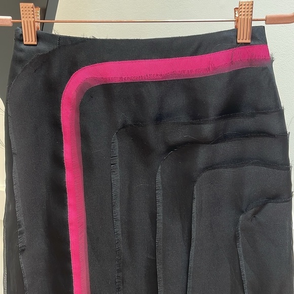 LANVIN black with pink raw edge layered silk midi skirt XXS NEW - Picture 3 of 6